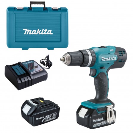 Makita DHP453RFE Cordless Impact Driver Kit, 18 V, 2 x 3 Ah, oplader + etui