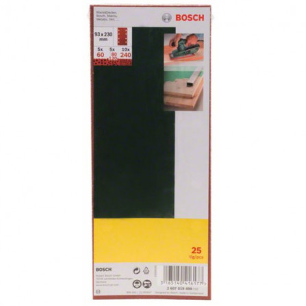 Bosch slibepapirsæt, 93 x 230 mm, korn 60,80,120,240, 25 stk.