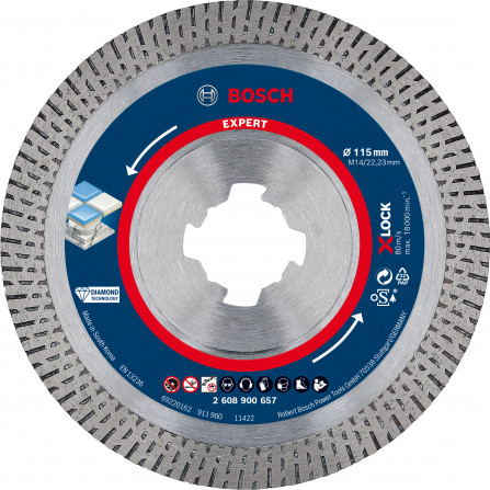 Diamantskæreskive til hård keramik Bosch Expert X-Lock, 115 x 22,23 x 1,6 mm, 1 stk.