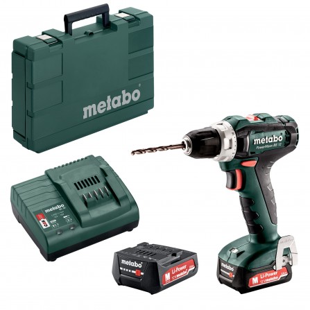 Akku boremaskine Metabo PowerMaxx BS 12 (601036500) sæt, 12 V, 2 x 2 Ah, oplader + kuffert