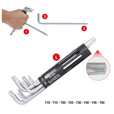KS Tools 3 i 1 Torx vinkelnøglesæt, langt, 8 dele (151.2300)