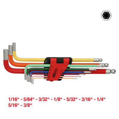 KS Tools kuglehoved unbrakonøglesæt, ekstra langt, 9 dele, tommer (151.4520)
