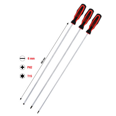 KS Tools ERGOTORQUEplus skruetrækkersæt, lige kærv, PH, Torx, 3 dele, ekstra langt (159.1270)