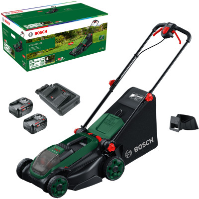 Bosch ROTAK18V2-38 batteridrevet plæneklipper 38 cm med 2 batterier