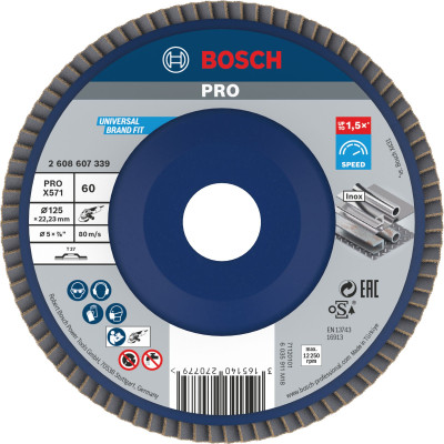 Bosch PRO X571 lamelskive 125 mm, G60, straight, plastic backing
