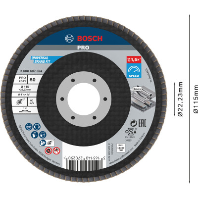 Bosch PRO X571 lamelskive 115 mm, G80, straight, fiberglass backing