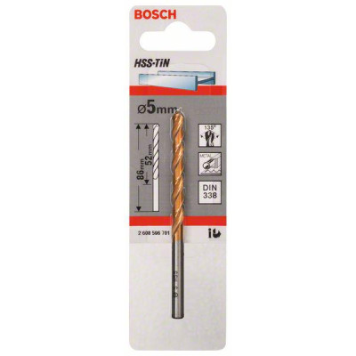 Bosch HSS-TiN metalbor DIN 338, 5 x 52 x 86 mm