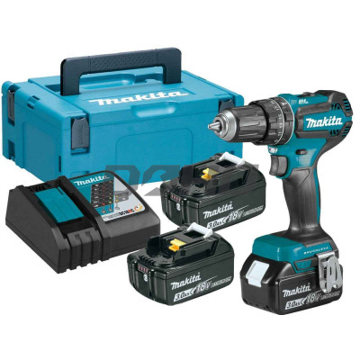 Makita DHP485RF3J akku slagboresæt, 18 V, 3 x 3 Ah, oplader + kuffert
